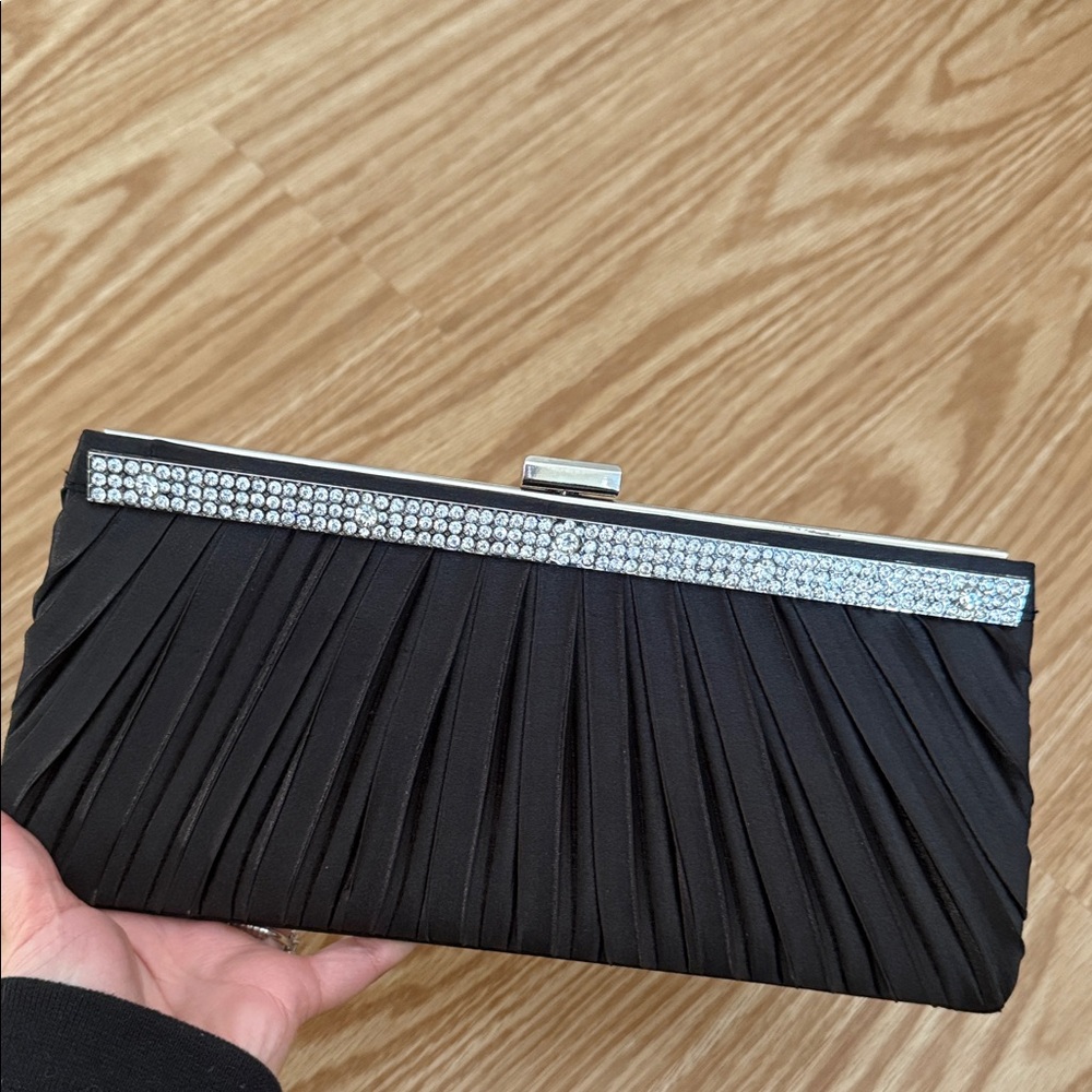 Elegant Black Clutch with Rhinestone Accent